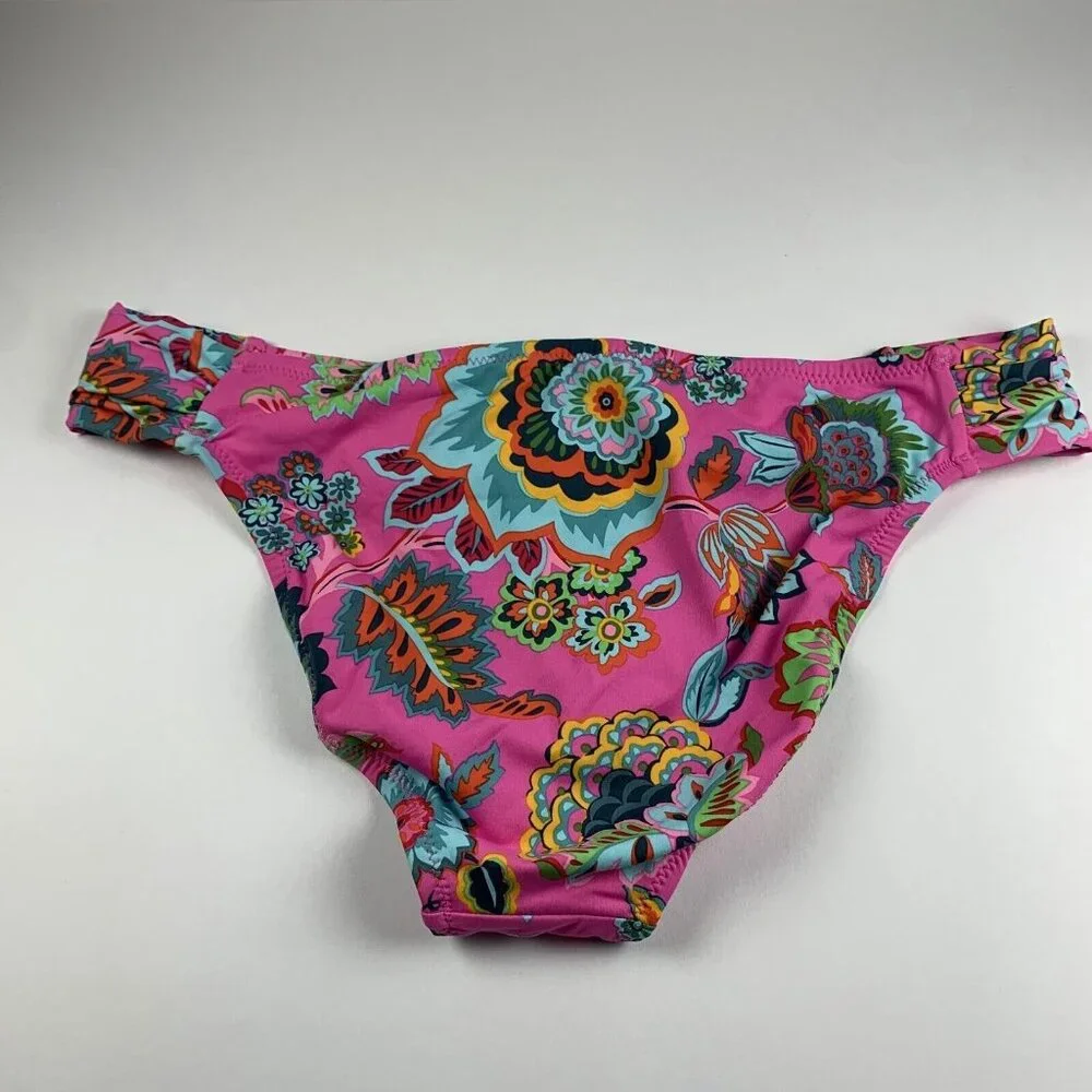 Jessica Simpson Side-Shirred Hipster Bottoms Womens Small Lip Gloss Floral Beach